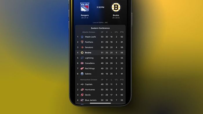 Apple Sports giúp bạn cập nhật tỷ số, lịch thi đấu, thống kê và tỷ lệ cược thể thao trong thời gian thực.