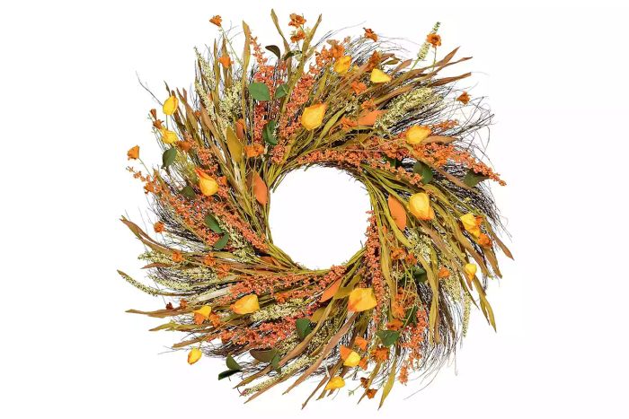 Coolmade Fall Grain Harvest Gold Wheat Ears Circle Autumn Silk Wreath