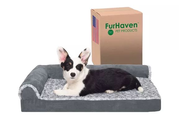 Furhaven Medium Orthopedic Dog Bed with Faux Fur & Suede Cover, Removable and Washable - Stone Gray, Medium