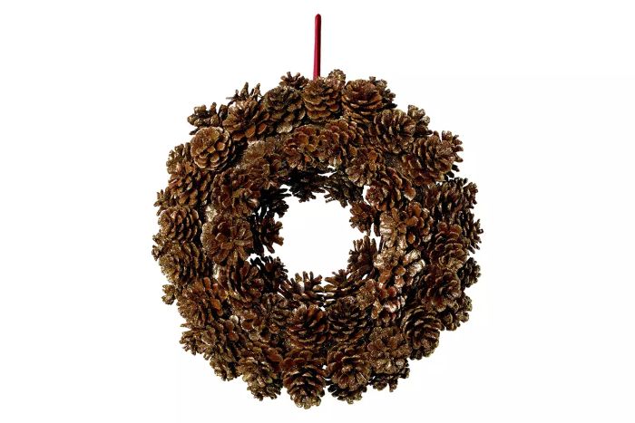 My Texas House Gold Glitter Pinecone Wreath, 12 in