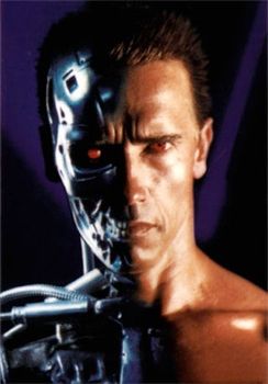 956067Terminator2Posters: A reference to promotional material and iconic images from the movie 'Terminator 2: Judgment Day,' featuring the well-known imagery associated with the film's futuristic and action-packed theme.