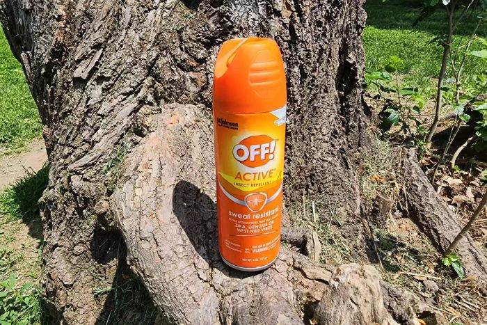 OFF! Active Insect Repellent I (15% DEET) displayed on a wooden tree