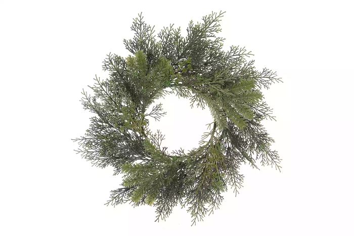 Mainstays 18-Inch Artificial Green Pine Round Wreath, Designed for Doors or Walls with Metal Base