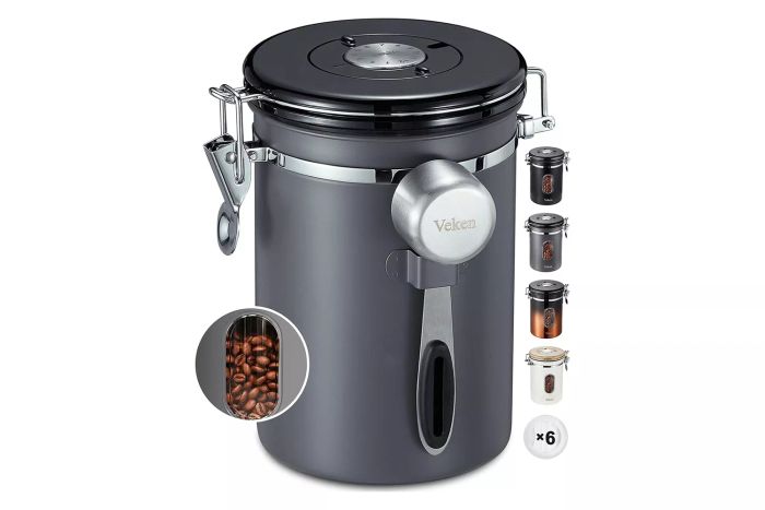 Veken Coffee Canister with Window, Airtight Stainless