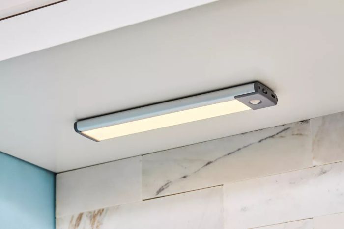 Lepotec LED Motion Sensor Cabinet Light installed under a kitchen cabinet