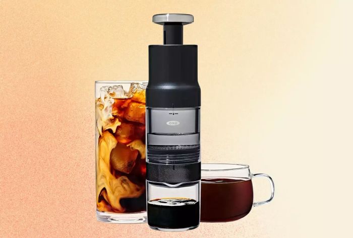 The OXO Rapid Brewer placed against a backdrop of autumn hues.