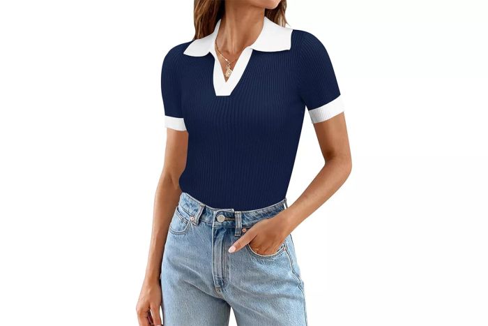Ivicoer Women's 2024 Summer V-Neck Ribbed Knit Top