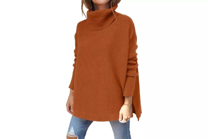 LILLUSORY Women's Turtleneck Oversized Sweaters 2024 Fall Long Batwing Sleeve Split Hem Tunic Pullover Knit Tops