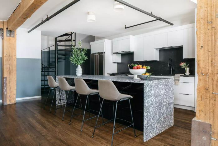 elongated island in a compact kitchen