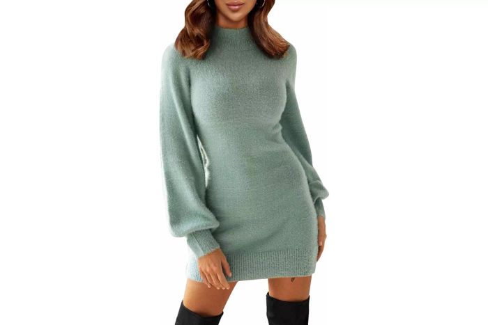 EXLURA Women's Mock Neck Ribbed Sweater Dress
