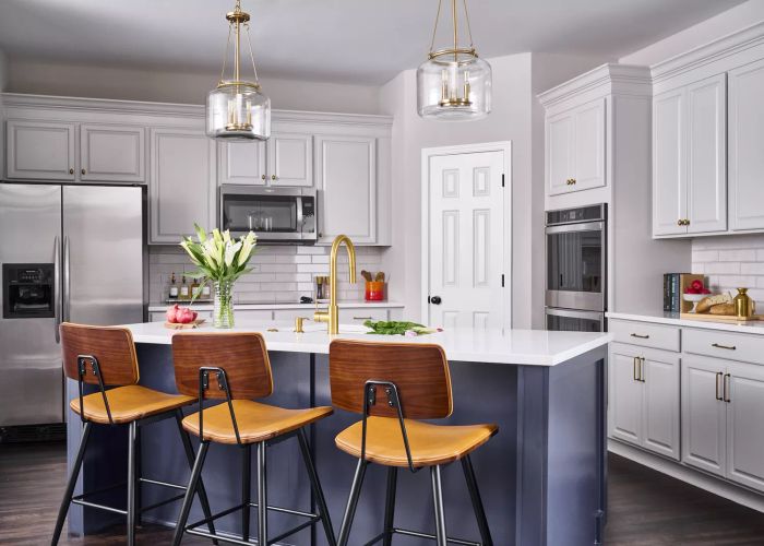 angled island in a compact kitchen