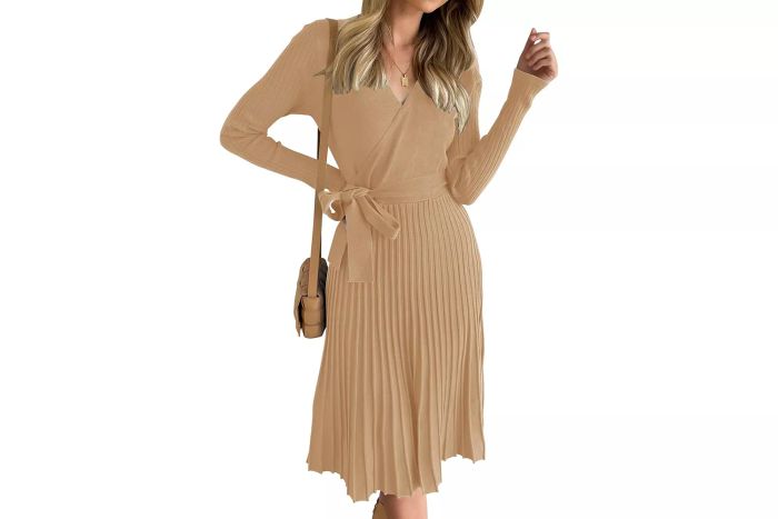 ZESICA Women's 2024 Fall Long Sleeve Wrap Sweater Dress