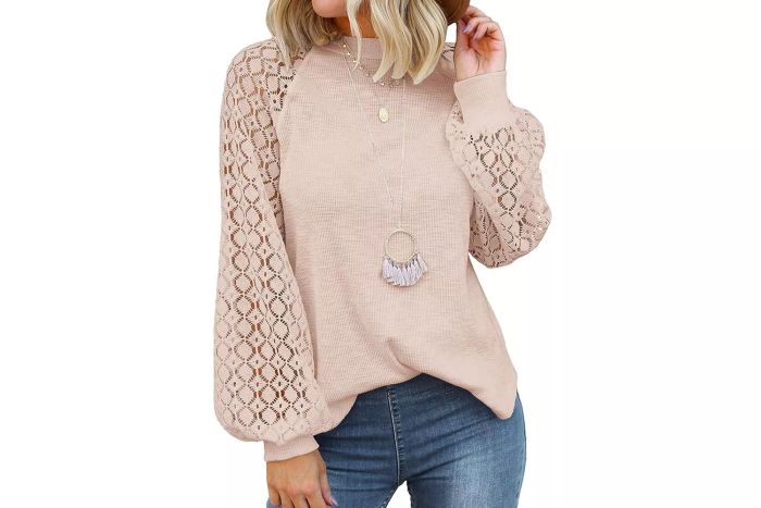 MIHOLL Women’s Long Sleeve Tops with Lace Detail, Casual Loose Blouses and T-Shirts