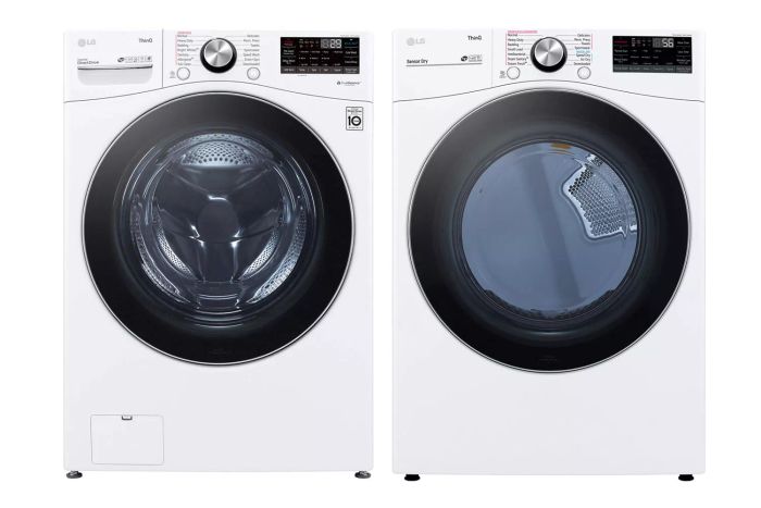 LG WM4200HWA 5.0 Cu. Ft. High-Efficiency Stackable Smart Front Load Washer paired with LG DLGX4201W 7.4 Cu. Ft. White Smart Wi-Fi Enabled Front Load Gas Dryer