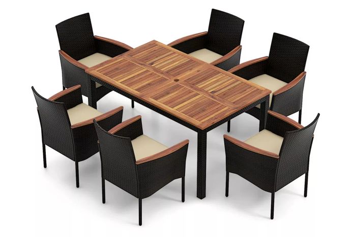 Kristain 6-Person Rectangular Outdoor Dining Set with Cushions