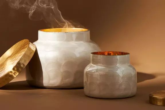 Anthropologie Capri Blue Volcano Capiz Jar Candle