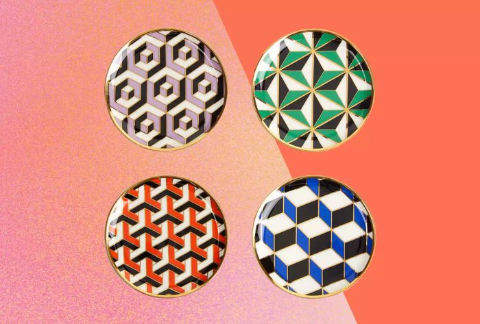 A vibrant collage featuring Jonathan Adler Versailles Coasters against an orange backdrop