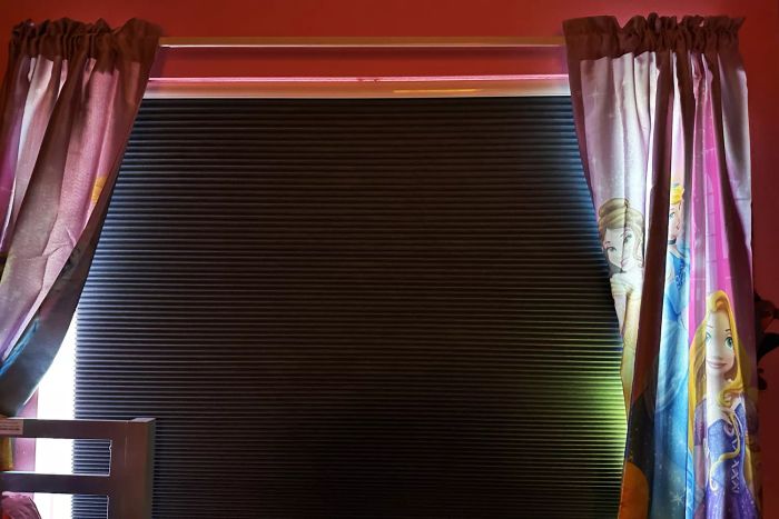 The SBARTAR Cellular Shades Honeycomb Blinds fully closed on a window