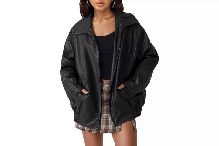 AUTOMET Women's Oversized Faux Leather Suede Motorcycle Jacket for Fall Fashion