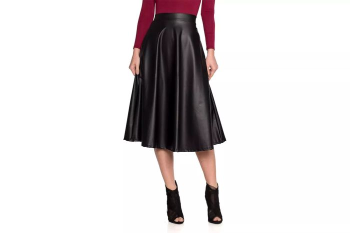 Amazon Cemi Ceri Women's J2 Love Faux Leather Flared Skirt