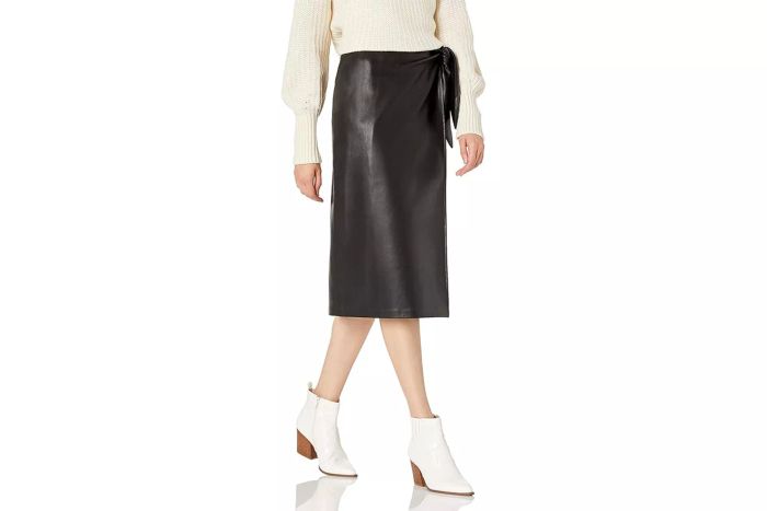 Amazon The Drop Women's Manon Vegan Leather Wrap-Front Midi Skirt