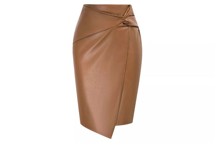 Amazon Kate Kasin Women's High-Waisted Faux Leather Knit Bodycon Wrap Midi Skirt