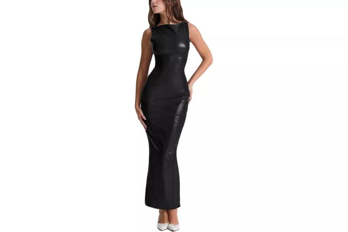 Amazon XLLAIS Women's Faux PU Leather Bodycon Maxi Dress