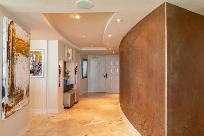 Entryway accent wall featuring bead embellishments