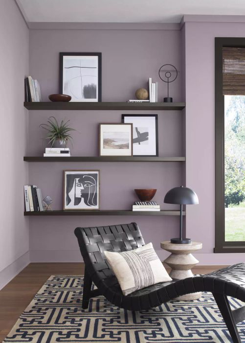 A room adorned with a soft mauve purple shade
