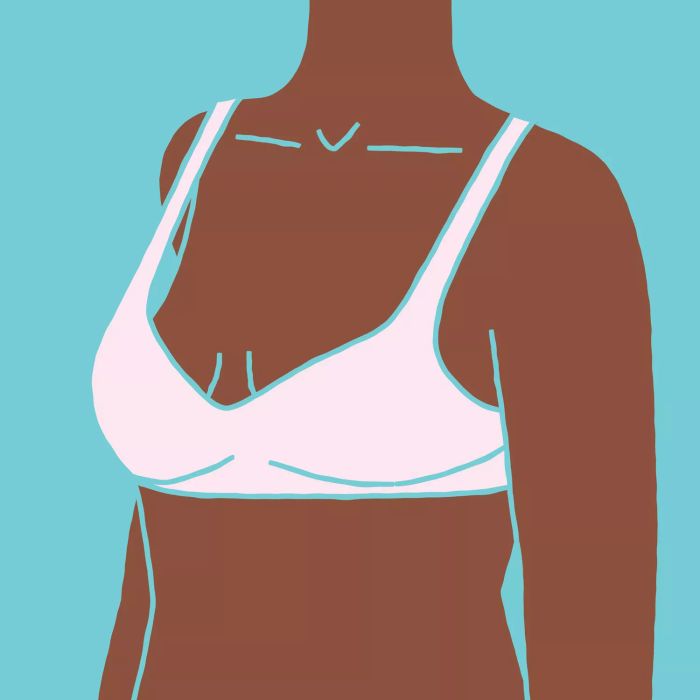 An illustration depicting a person wearing a bra with noticeable gaping cups.