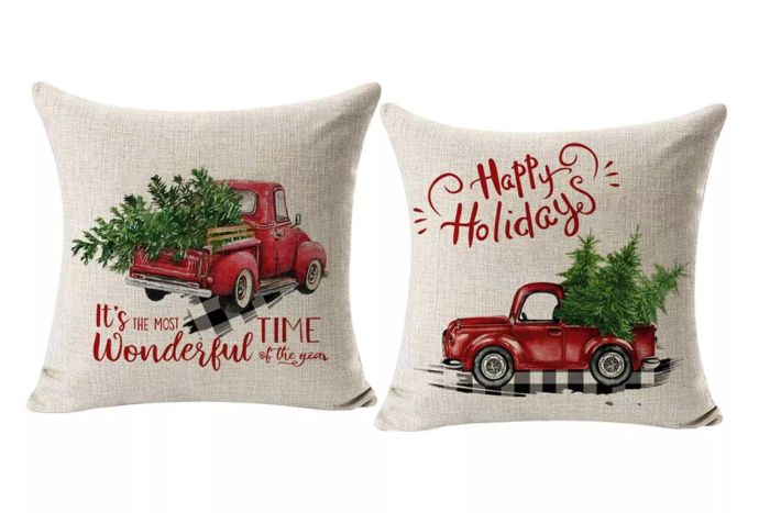 CARRIE HOME Red Truck Christmas Decor Outdoor Christmas Throw Pillow Covers