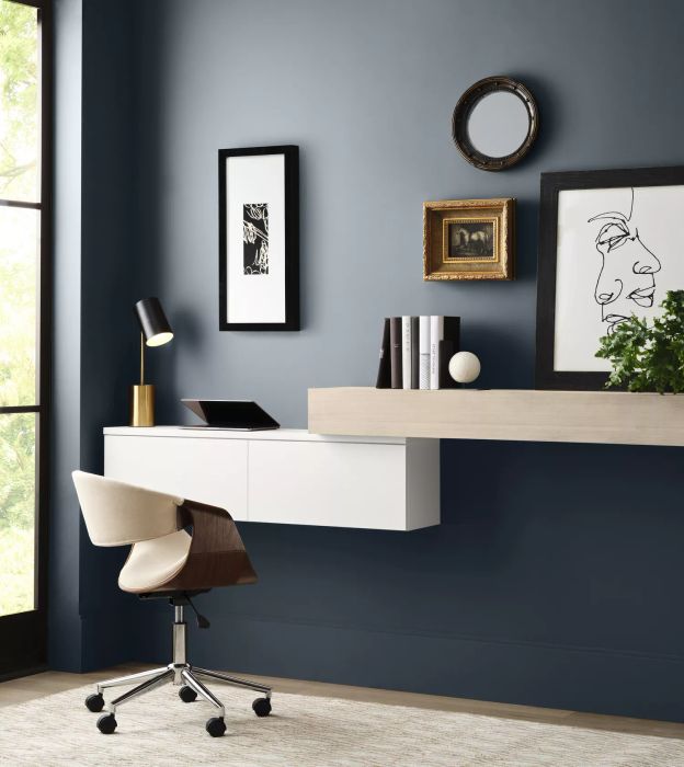 A wall adorned with a deep blue shade
