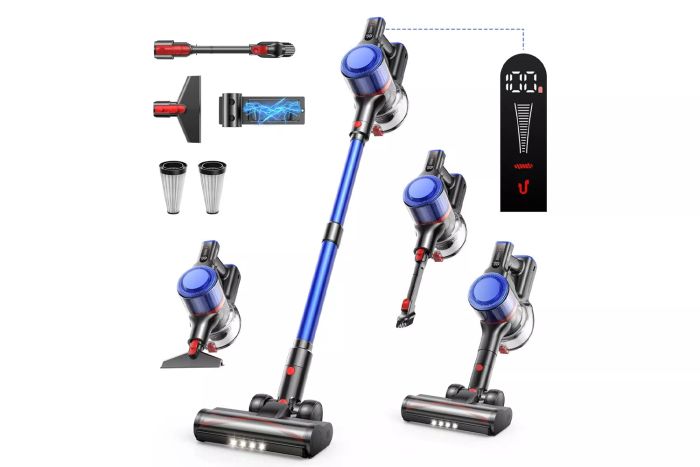 Cordless Vacuum Cleaner with 40Kpa Suction, 450W Power, Up to 55 Minutes of Runtime, Self-Standing Design, Wall-Mounted Charging Dock, and Scented Card, Ideal for Furniture, Carpets, Pet Hair, and Hard Floors