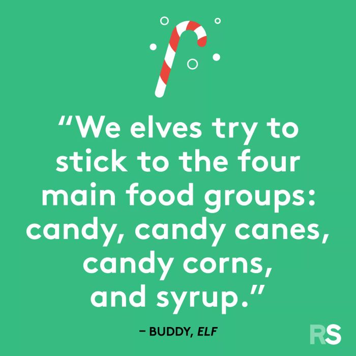 We elves focus on the four essential food groups: candy, candy canes, candy corns, and syrup.