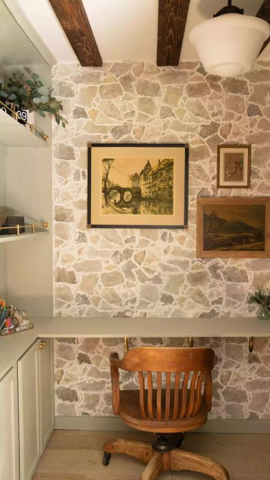accent wall with faux stone panels