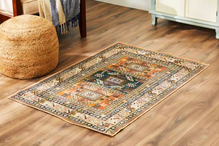 The AllModern Ovid Rug displayed on a hardwood floor