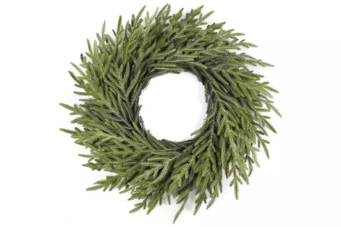 Artgar 26 Inch Pine Wreath - A Realistic Touch of Green for Your Front Door or Walls, Ideal for Farmhouse, Indoor, and Outdoor Holiday Decor (White-Green)