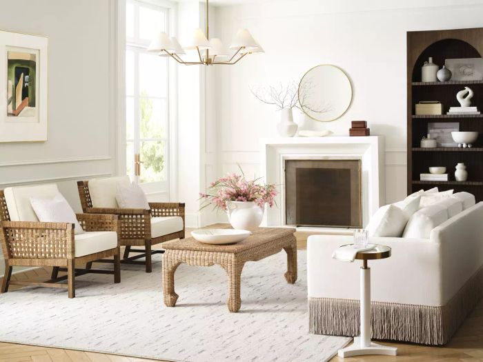 A living room painted in a crisp white tone