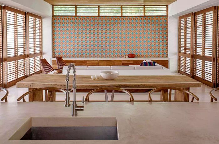 kitchen accent wall featuring pasta tiles