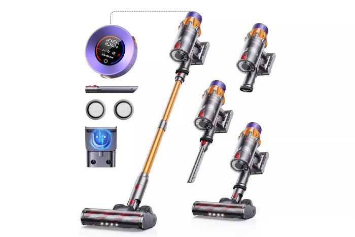 Cordless Vacuum Cleaner with 550W Power, 45KPA Suction, 60 Minutes Runtime, Touch Screen Display, Wall-Mounted Charging, Self-Standing Design, and Handheld Functionality, Perfect for Homes, Pet Hair, Carpets, and Hard Floors (Model X7A)
