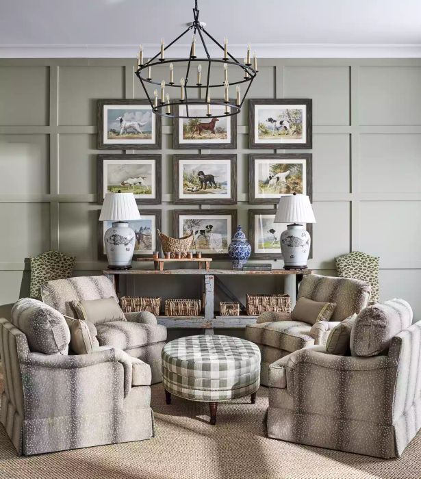 accent wall featuring dog-themed artwork