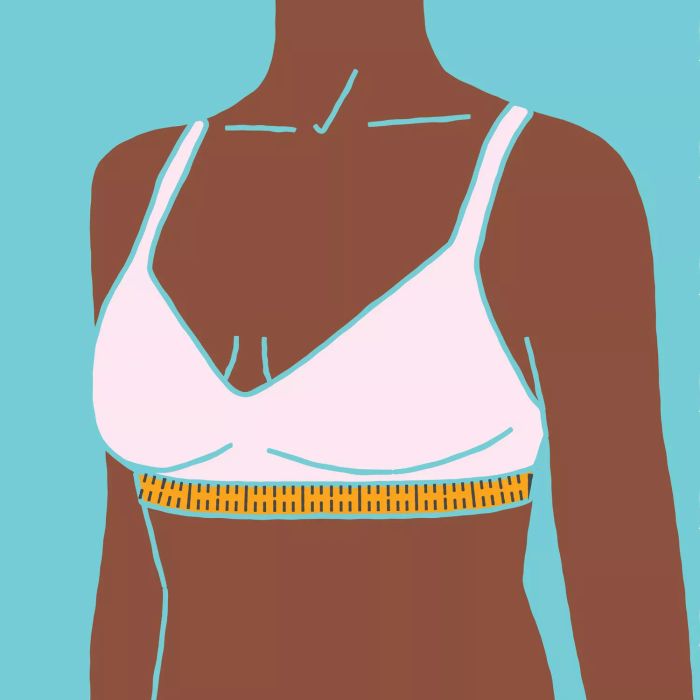 A graphic illustrating the method for measuring your band size using a tape measure, positioned underneath the bust.