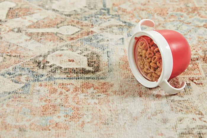 A bowl of cereal placed on the Ruggable Kamran Rug
