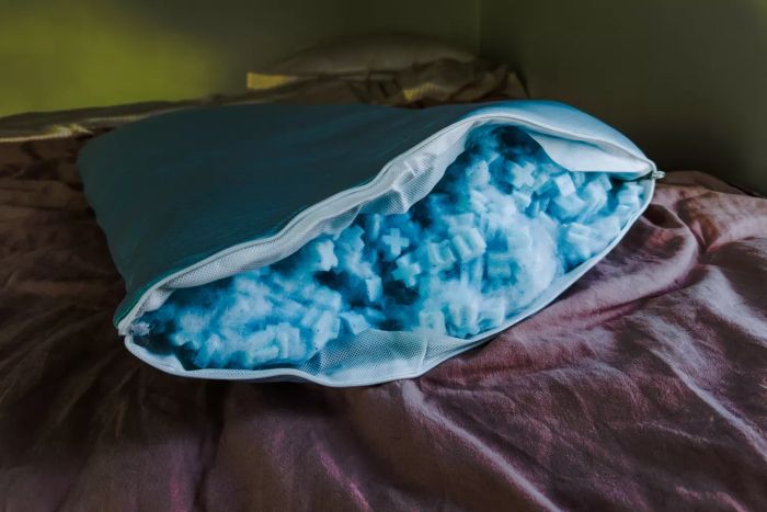 The Coop EdenCool+ Adjustable Pillow filled with its stuffing material