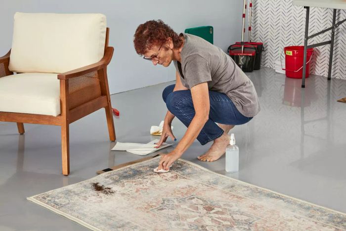 A person removing stains from the Ruggable Kamran Rug