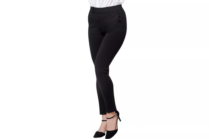Marycrafts Women's Pull-On Stretch Yoga Dress Business Work Pants offer the comfort of yoga pants with a business-ready look. These pants are designed with a blend of viscose, nylon, and elastane, providing flexibility and comfort similar to leggings, while maintaining a polished and sophisticated appearance. A shopper remarked, 'If you love cute and comfy, these are perfect. They look business casual, but they’re comfortable enough for the gym or even lounging at home.' The pants feature a 1.5-inch elastic waistband for extra comfort, belt loops, front pockets, and a slim leg fit that pairs effortlessly with heels or chunky boots.