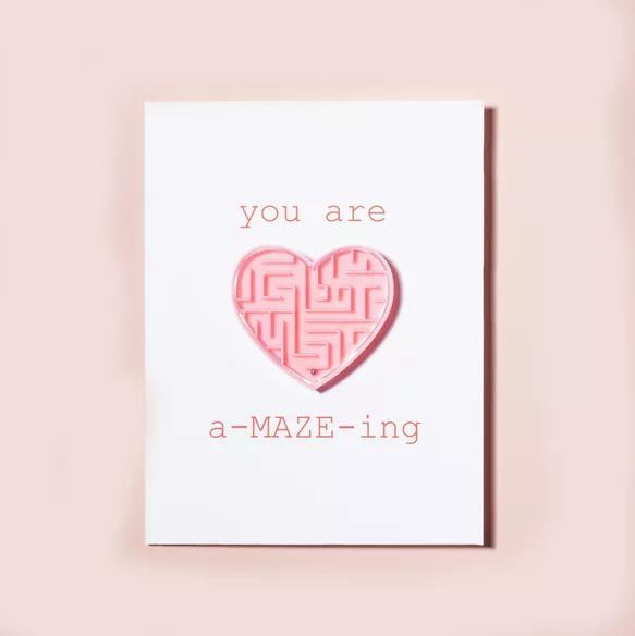 DIY Valentine card featuring a heart-shaped maze