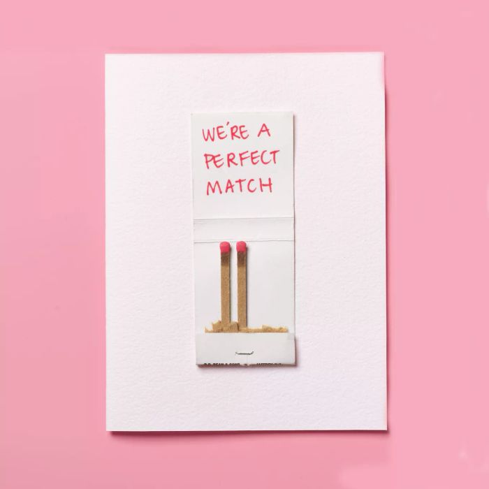 Valentine's Day cards featuring a matchbook with the words 