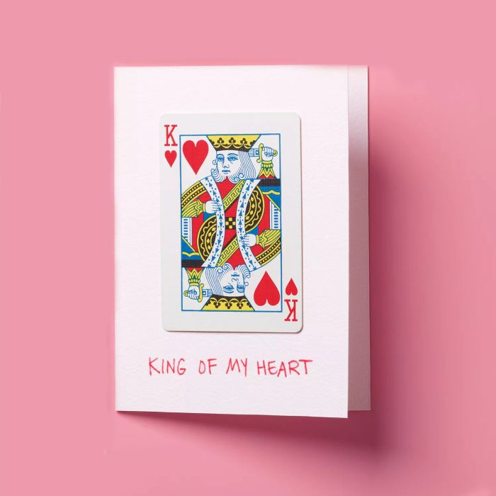 DIY Valentine's Day cards featuring a king of hearts playing card