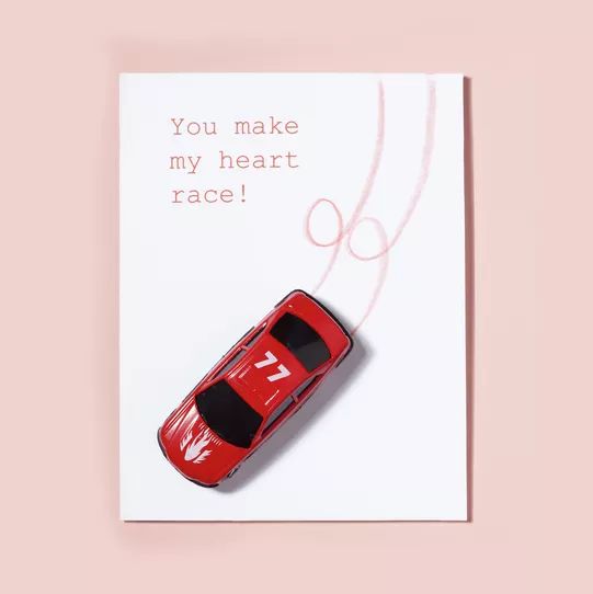 Handmade Valentine's Day cards featuring a toy car design